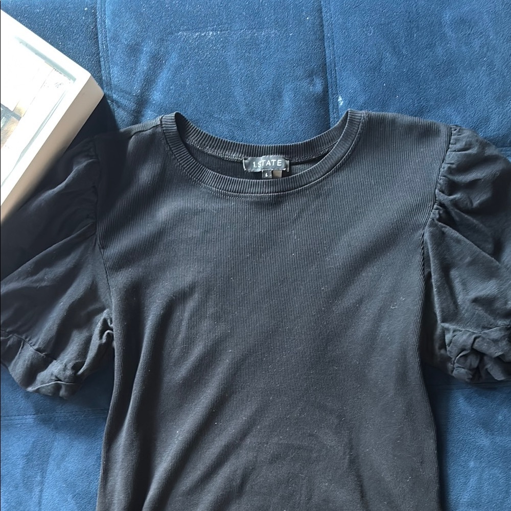 1. STATE Black Short Sleeve Tee with Bubble Sleeves